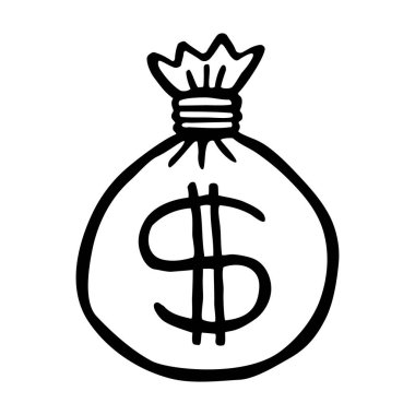 Kara para torbası resmi ince siyah çizgili. Beyaz arka planda izole edilmiş. Vektör illüstrasyonu