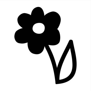 Beyaz arka planda izole edilmiş siyah çizgili çiçek karalama eli. Düğün davetiyesi için grafiksel tasarım unsuru, doğum günü kartı, bebek partisi, Sevgililer Günü, hatıra defteri. Vektör illüstrasyonu