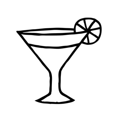 Beyaz arka planda izole edilmiş ince çizgi şeklinde çizilmiş yaz kokteyli. Vektör illüstrasyonu