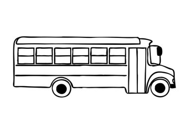 Doodle okul servisi simgesi, beyaz arkaplanda izole edilmiş ince çizgili basit stil sembolü el. Vektör illüstrasyonu