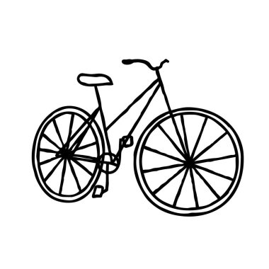 Doodle Bisiklet skeci. El çizimi plaj sembolü beyaz arka planda izole edilmiş. Vektör illüstrasyonu
