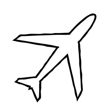 Doodle Airplane skeci. El çizimi toplu taşıma grafik sembolü beyaz arka planda izole. Vektör illüstrasyonu