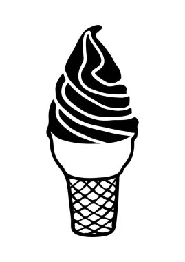 Dondurma külahında ince çizgi şeklinde çizilmiş, mürekkep fırçası beyaz arka planda izole edilmiş. Vektör illüstrasyonu