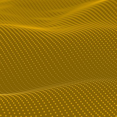 Sarı arka plan. Soyut Bokeh noktaları dalgaları. 3B illüstrasyon.