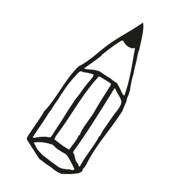 Doodle Kalem simgesi ya da logosu, ince siyah çizgili. Beyaz arka planda izole edilmiş. Vektör illüstrasyonu