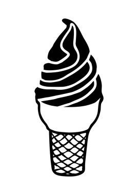 Dondurma külahında ince çizgi şeklinde çizilmiş, mürekkep fırçası beyaz arka planda izole edilmiş. Vektör illüstrasyonu