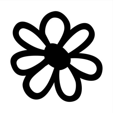 Beyaz arka planda izole edilmiş siyah çizgili çiçek karalama eli. Düğün davetiyesi için grafiksel tasarım unsuru, doğum günü kartı, bebek partisi, Sevgililer Günü, hatıra defteri. Vektör illüstrasyonu