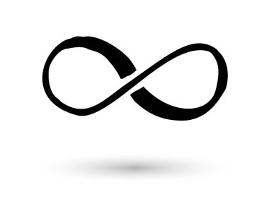 Mürekkep fırçasıyla çizilmiş sonsuzluk sembolü el. İnce çizgi karalama ikonu. Modern doodle grunge taslağı. Döngü, sonsuz, hayat konsepti. Kart, logo ve dövme için grafik tasarım öğesi. Vektör illüstrasyonu