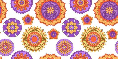 Kusursuz renksiz çiçek deseni, soyut çiçeklerle dolu sonsuz bir arka plan. Vektör illüstrasyonu