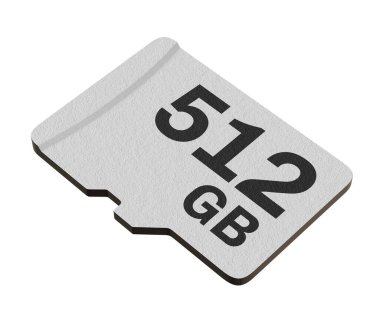 Memory card with 512 GB capacity, MicroSD flash storage disc on white background. 3D illustration