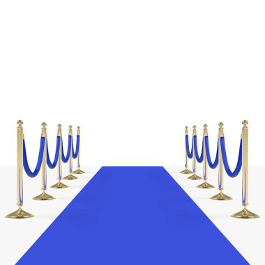 Mavi halı ve altın ipler. Vektör illüstrasyonu beyaz arkaplanda izole edildi