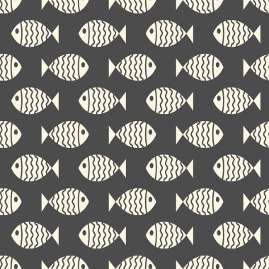 Yüzen karikatür balıklarıyla yatay desenli. Vektör illüstrasyonu