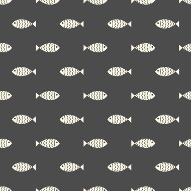 Yüzen karikatür balıklarıyla yatay desenli. Vektör illüstrasyonu