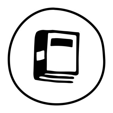 Mürekkep kalemle çizilmiş karalama kitabı simgesi. Bilgi ve eğitim sembolü grunge freehand stiliyle çizilmiş. Vektör illüstrasyonu beyaz arkaplanda izole edildi