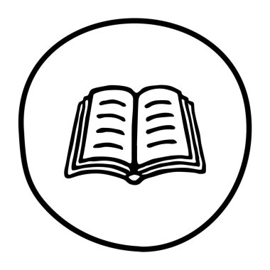 Mürekkep kalemle çizilmiş karalama kitabı simgesi. Bilgi ve eğitim sembolü grunge freehand stiliyle çizilmiş. Vektör illüstrasyonu beyaz arkaplanda izole edildi