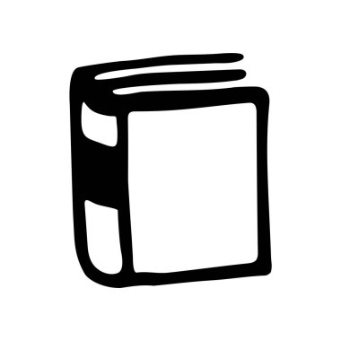 Mürekkep kalemle çizilmiş karalama kitabı simgesi. Bilgi ve eğitim sembolü grunge freehand stiliyle çizilmiş. Vektör illüstrasyonu beyaz arkaplanda izole edildi