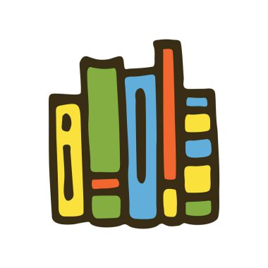 Mürekkep kalemli karalama kitapları raf simgesi. Bilgi ve eğitim sembolü grunge freehand stiliyle çizilmiş. Vektör illüstrasyonu beyaz arkaplanda izole edildi