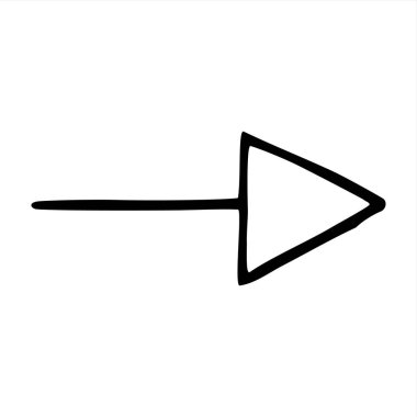 İnce çizgilerle çizilmiş ok sembolü el karala. Grafik tasarım ögesi beyaz arkaplanda izole edildi. Vektör illüstrasyonu