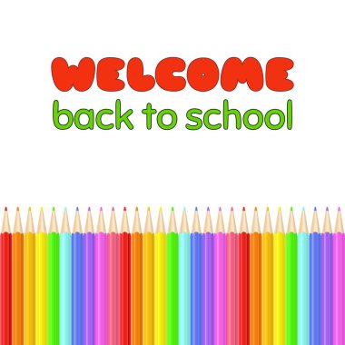 Renkli gerçekçi kalem sınırı. Gökkuşağı renkli boya kalemleri. Albüm, broşür, poster ve okul satışları için grafik tasarım öğesi. Vektör illüstrasyonu.