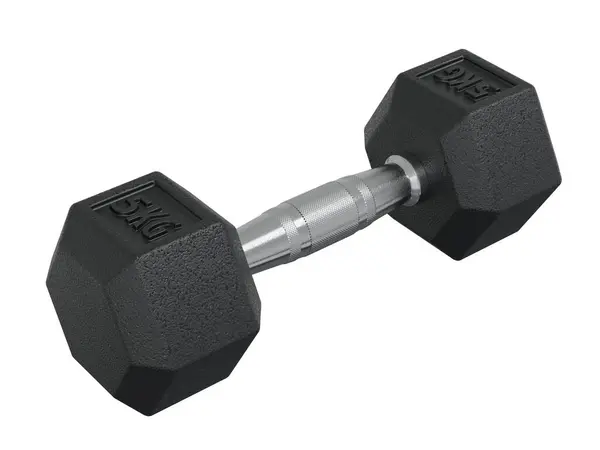 stock image 5 kg Dumbbell, weightlifting gym equipment, isolated on white background. 3D illustration