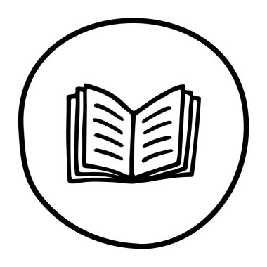 Mürekkep kalemle çizilmiş karalama kitabı simgesi. Bilgi ve eğitim sembolü grunge freehand stiliyle çizilmiş. Vektör illüstrasyonu beyaz arkaplanda izole edildi