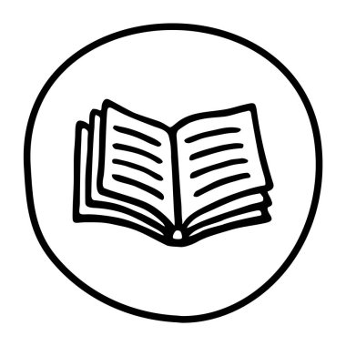 Mürekkep kalemle çizilmiş karalama kitabı simgesi. Bilgi ve eğitim sembolü grunge freehand stiliyle çizilmiş. Vektör illüstrasyonu beyaz arkaplanda izole edildi