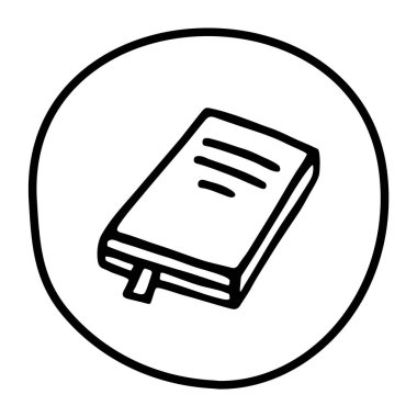 Karalama kitabı ya da kitap simgesi, yer imli, kalemle elle çizilmiş. Bilgi ve eğitim sembolü grunge freehand stiliyle çizilmiş. Vektör illüstrasyonu beyaz arkaplanda izole edildi