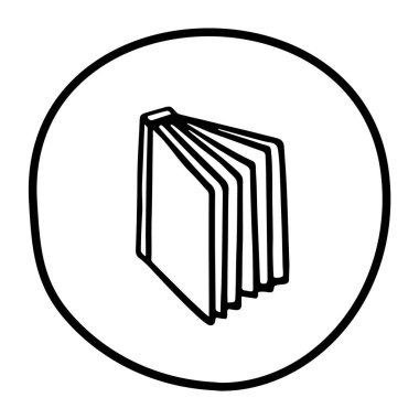 Mürekkep kalemle çizilmiş karalama kitabı simgesi. Bilgi ve eğitim sembolü grunge freehand stiliyle çizilmiş. Vektör illüstrasyonu beyaz arkaplanda izole edildi