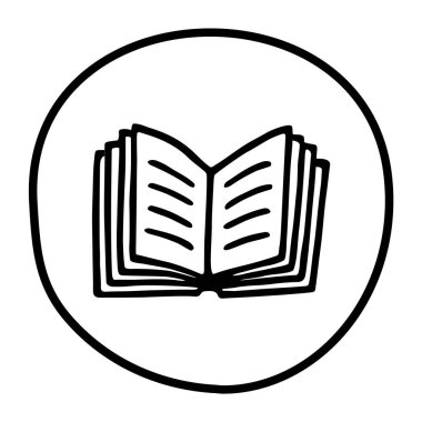 Mürekkep kalemle çizilmiş karalama kitabı simgesi. Bilgi ve eğitim sembolü grunge freehand stiliyle çizilmiş. Vektör illüstrasyonu beyaz arkaplanda izole edildi