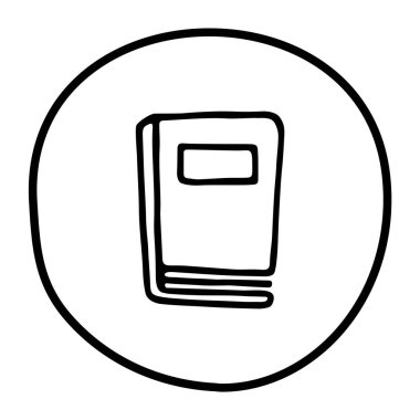 Mürekkep kalemle çizilmiş karalama kitabı simgesi. Bilgi ve eğitim sembolü grunge freehand stiliyle çizilmiş. Vektör illüstrasyonu beyaz arkaplanda izole edildi