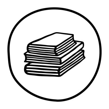 Kitap yığını ikonu. Beyaz arkaplanda el çizimi kitap, günlük ya da defter sembolü var. Vektör illüstrasyonu