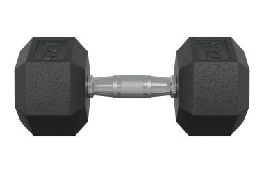 Hex Dumbbell 12.5 numara, halter spor aletleri, yan görüş, beyaz arka planda izole edilmiş. 3B illüstrasyon