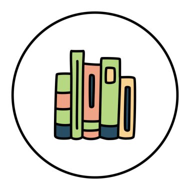 Doodle kitaplarının raf simgesi modern minimalist bir şekilde çizilmiş. Bilgi ve eğitim sembolü beyaz arka planda izole edilmiş. Vektör illüstrasyonu