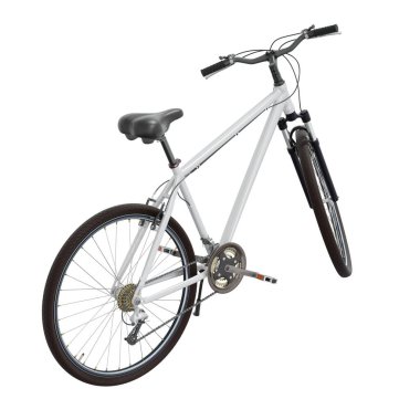 Kickstand üzerinde duran beyaz bisiklet, beyaz arkaplan üzerinde izole yan görünüm, üç boyutlu illüstrasyon