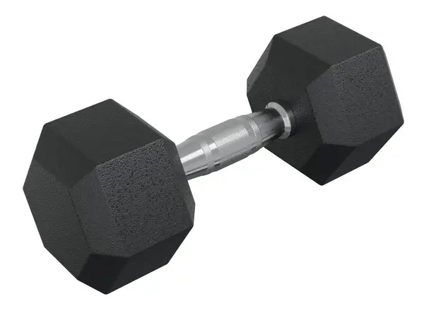 stock image Blank Hex Dumbbell, weightlifting gym equipment, side view, isolated on white background. 3D illustration