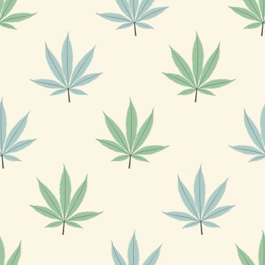 Geometrik yaprak desenli kusursuz marihuana geçmişi. Vektör illüstrasyonu