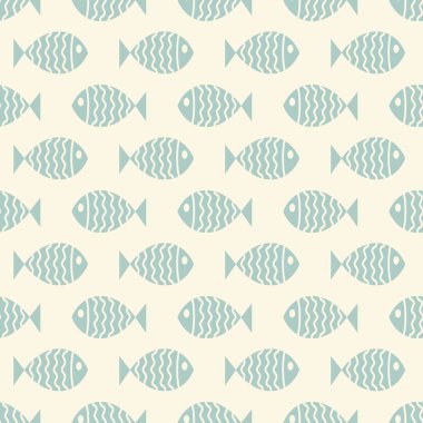 Yüzen karikatür balıklarıyla yatay desenli. Vektör illüstrasyonu