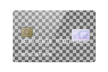 Oldukça detaylı ve gerçekçi bir kredi kartı. Ön taraf modelleme seti. Kendi tasarım altyapınızı yerleştirin. Alışveriş reklamları için grafiksel tasarım unsuru, web mağazası ödeme yöntemi. Vektör illüstrasyonu