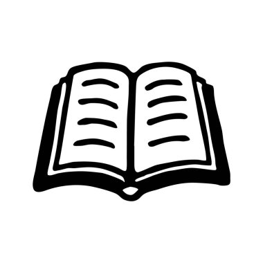 Mürekkep kalemle çizilmiş karalama kitabı simgesi. Bilgi ve eğitim sembolü grunge freehand stiliyle çizilmiş. Vektör illüstrasyonu beyaz arkaplanda izole edildi