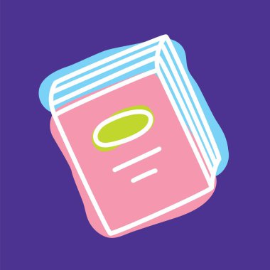 İnce çizgili ve renkli lekelerle renklendirilmiş karalama kitabı simgesi. Hardcover edebiyat sembolü beyaz arka planda izole edilmiş. Vektör illüstrasyonu