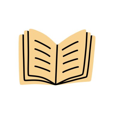 Karalama kitabı simgesi, modern minimalist tarzda çizilmiş. Bilgi ve eğitim sembolü beyaz arka planda izole edilmiş. Vektör illüstrasyonu