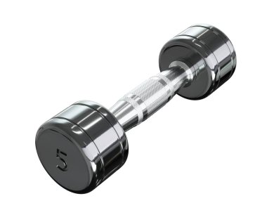 Yuvarlak Chrome Dumbbell, 5 numara, halter spor aletleri yan görünüşlü, beyaz arka planda izole edilmiş. 3B illüstrasyon