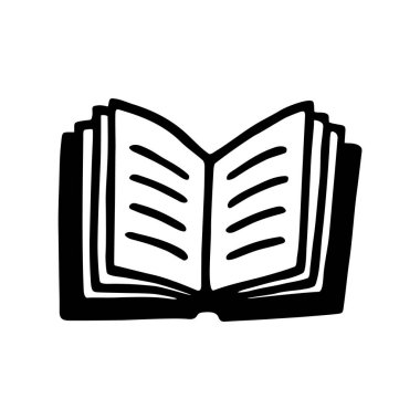 Mürekkep kalemle çizilmiş karalama kitabı simgesi. Bilgi ve eğitim sembolü grunge freehand stiliyle çizilmiş. Vektör illüstrasyonu beyaz arkaplanda izole edildi