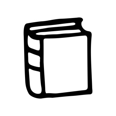 Mürekkep kalemle çizilmiş karalama kitabı simgesi. Bilgi ve eğitim sembolü grunge freehand stiliyle çizilmiş. Vektör illüstrasyonu beyaz arkaplanda izole edildi