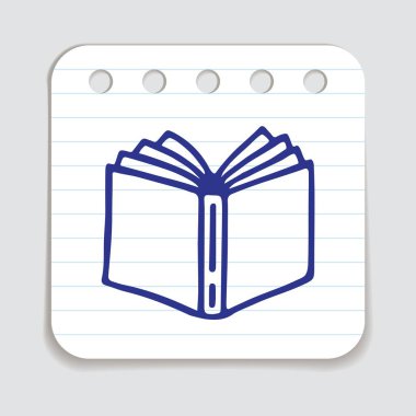 Not kağıdına mavi kalemle çizilmiş karalama kitabı simgesi. Bilgi ve eğitim sembolü grunge stiliyle çizilmiş. Vektör illüstrasyonu beyaz arkaplanda izole edildi