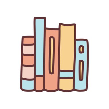 Doodle kitaplarının raf simgesi modern minimalist bir şekilde çizilmiş. Bilgi ve eğitim sembolü beyaz arka planda izole edilmiş. Vektör illüstrasyonu