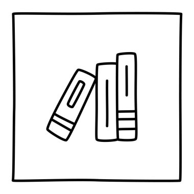 Minimalist tarzda ince çizgili karalama kitabı raf simgesi, beyaz arkaplanda izole edilmiş sembol. Vektör illüstrasyonu