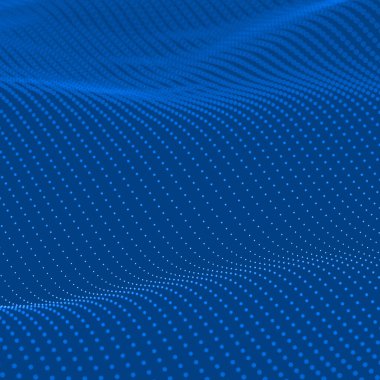 Mavi arka plan. Soyut Bokeh noktaları dalgaları. 3B illüstrasyon.