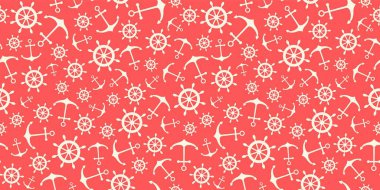 Nautical seamless pattern with ship wheels and anchors. Vector illustration clipart