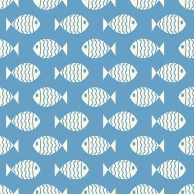 Yüzen karikatür balıklarıyla yatay desenli. Vektör illüstrasyonu